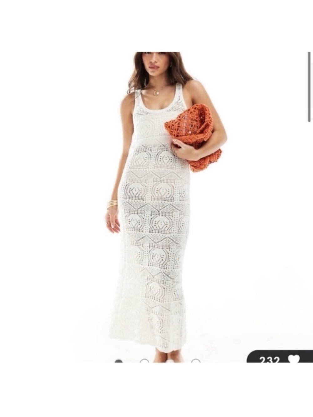 ONLY cotton blend open knit crochet racer back maxi dress beach vacation